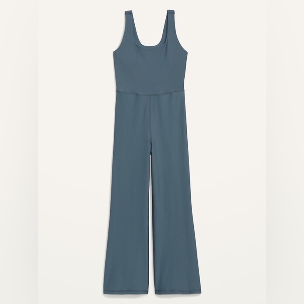 NWT Old Navy sleeveless power soft flared active jumpsuit ocean shale blue